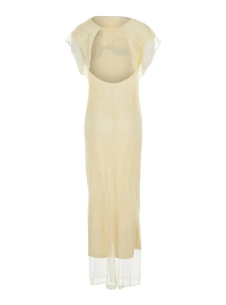 Rochii 'Viale' Yellow Long Dress with Floral Motif on the Front and Round Neckline on the Back in Stretch Tech Fabric for Women
