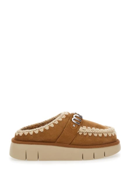 Saboti 'Bounce' Beige Mules with Logo Lettering and Open Rear in Leather Woman