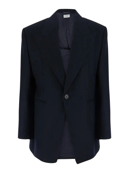 Sacou Blue Single-breasted Jacket with Peak revers in wool for men