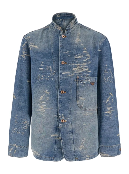 Sacou BlueFaded jacket with rips and logo patch on the front in denim for men
