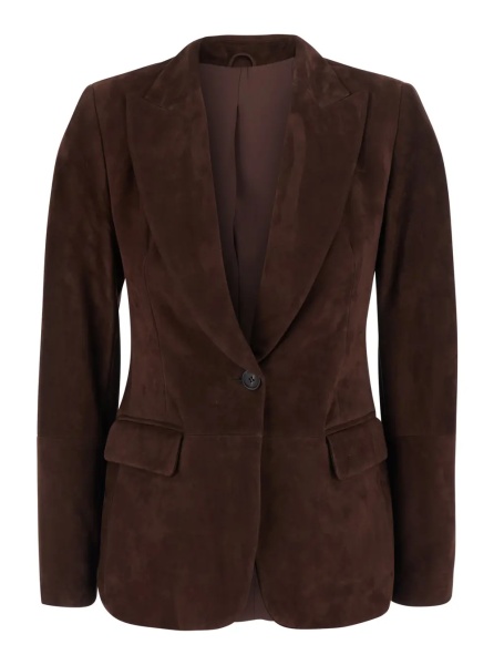 Sacou Brown single-breasted Jacket with Peak revers in suede for women