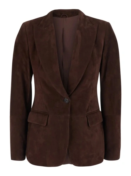 Sacou Brunello Cucinelli maro din piele intoarsa