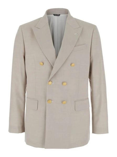 Sacou Double-breasted jacket with peak revers in virgin wool blend and cotton beige men