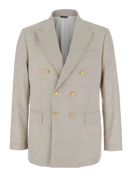 Sacou Double-breasted jacket with peak revers in virgin wool blend and cotton beige men