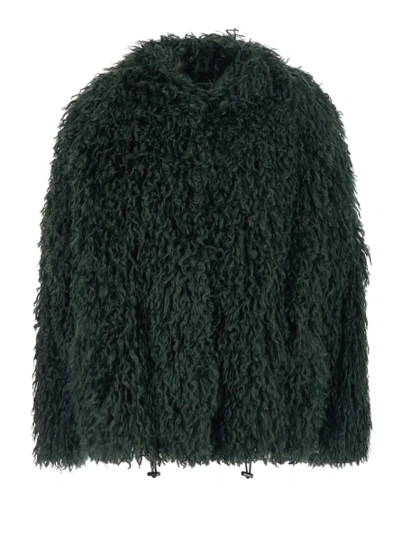 Sacou Green crew neck jacket with drawstring waist in eco fur for women