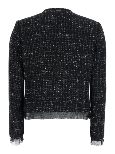 Sacou Grey Crew-neck jacket with bouclé effect in Tech Fabric for women