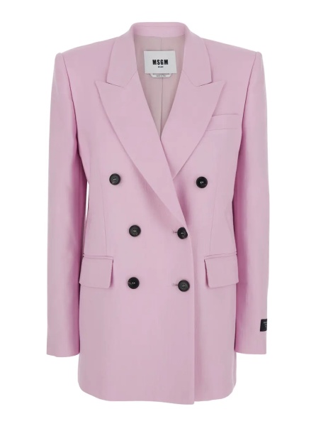 Sacou Pink Jacket with notched revers and logo patch on the sleeve in Viscose Woman
