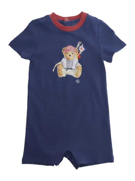 Salopete KNIT-SHORTALL Blue - Overall with adjustable straps and front logo - In Cotton - Child