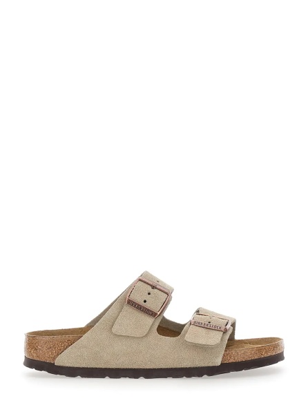 Sandale 'Arizona' Beige Sandals with buckle straps and logo lettering on the side in leather for women
