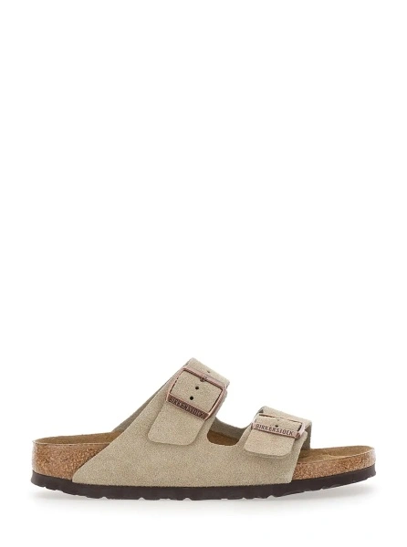 Sandale 'Arizona' Beige Sandals with buckle straps and logo lettering on the side in leather for women