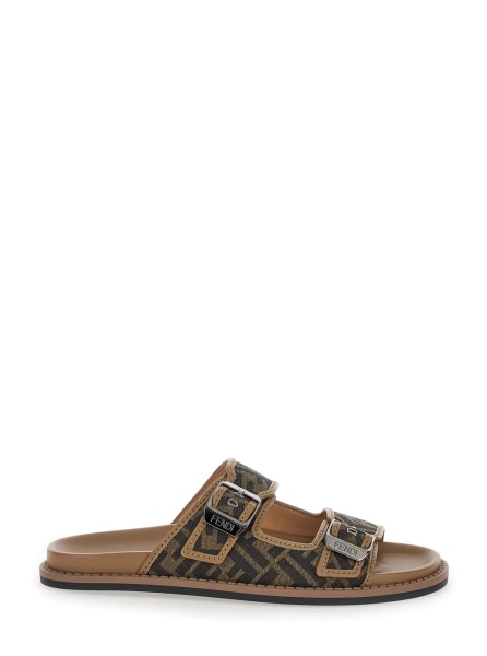Sandale Brown Leather 'Fendi Feel' FF Print Sandal for Men