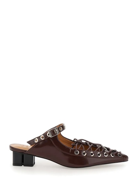 Sandale Brown Sandals with Pointed Toe Design and All-Over Laces in Eco Leather Woman