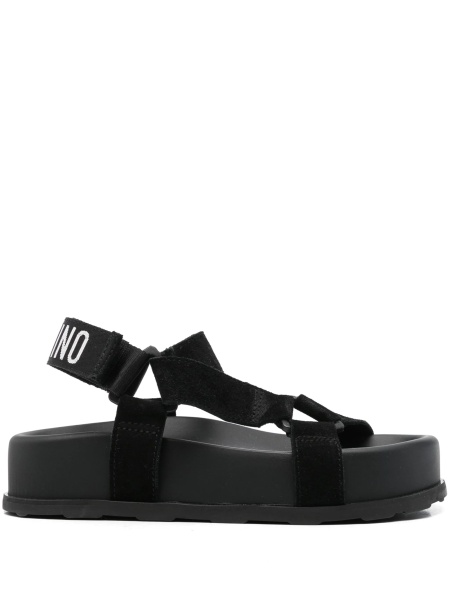 Sandale Moschino negre din piele intoarsa si material textil