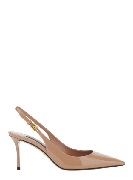Sandale Pink Slingback Pumps with Ankle Strap and Logo Plate in Patent Leather for Women