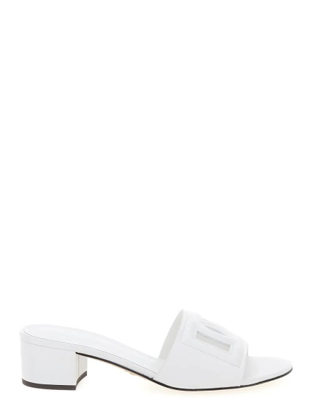 Sandale White Mules with Low Heel and DG Millennials in Smooth Leather for Women