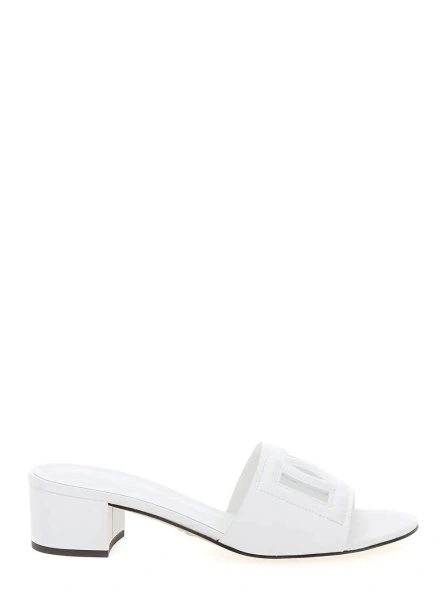 Sandale White Mules with Low Heel and DG Millennials in Smooth Leather for Women