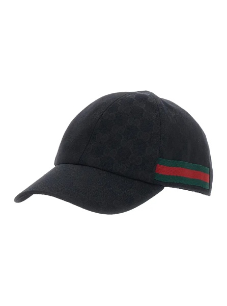 Sapca Black Baseball Cap with Web Detail on the Side in GG Canvas for Men