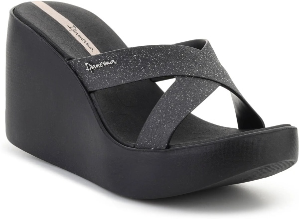 Slapi HIGH FASHION II SLIDE FEM BLACK/GLITTER/BEIGE