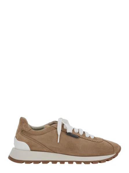 Sneakers Brown Low Top Sneakers with Monil Detail on the Side and Logo Lettering on the Tongue in Suede Woman