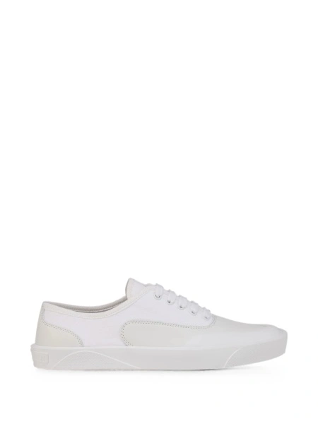 Sneakers Christian Louboutin albi din bumbac si piele