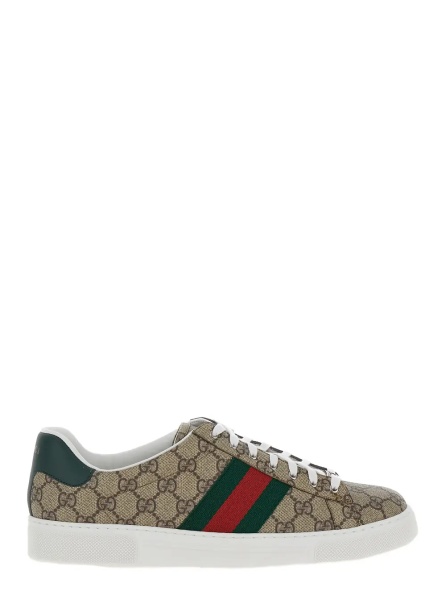 Sneakers 'Gucci Ace' Beige and Ebony Low Top Sneakers with Web Detail in GG Supreme Canvas Man
