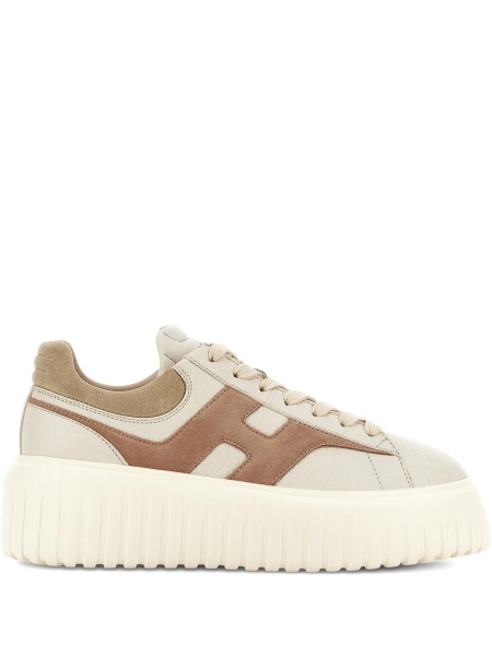 Sneakers Hogan neutri din piele intoarsa si piele