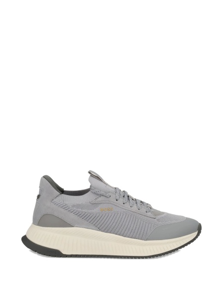 Sneakers Hugo Boss gri din polyester si piele intoarsa