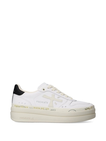 Sneakers Premiata albi din poliuretan si piele