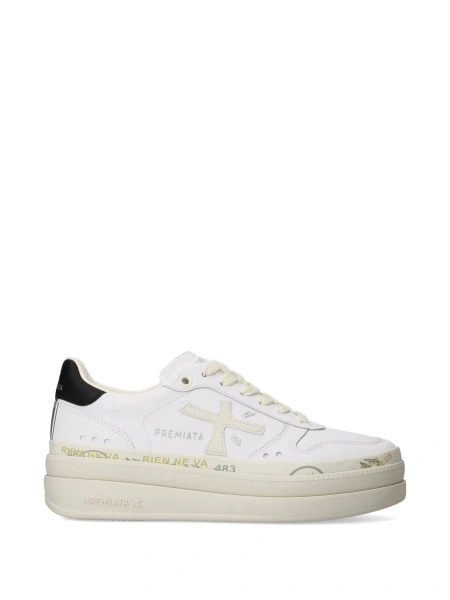 Sneakers Premiata albi din poliuretan si piele