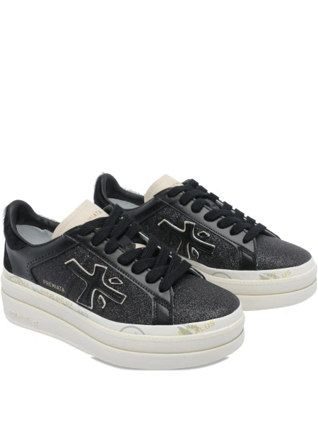 Sneakers Premiata negri din poliuretan si piele