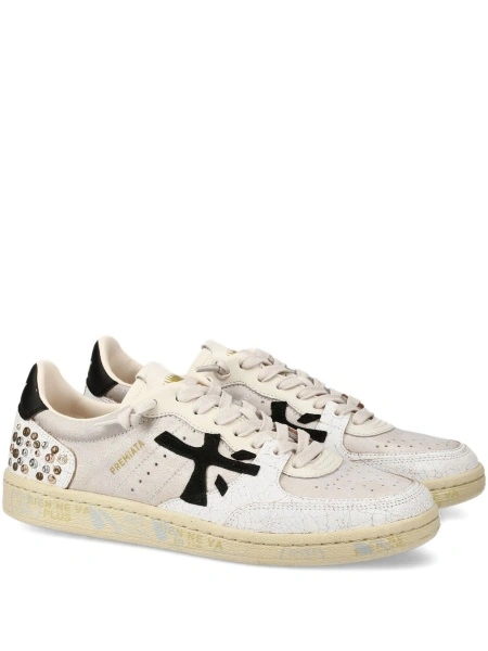 Sneakers Premiata neutri din piele si metal