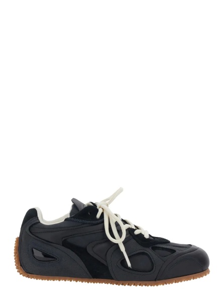 Sneakers 'Slow Runner' Black Sneaker with Insert Design and Grooved Sole in Leather and Suede Woman
