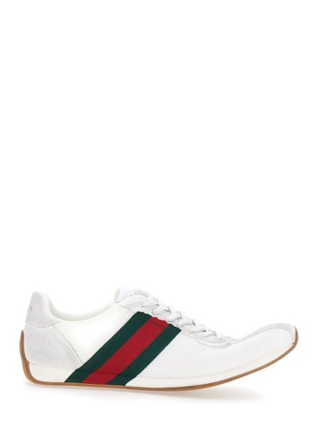 Sneakers 'Tempo' White Sneakers with raised toe and lateral Web Stripe band in leather and fabric Men