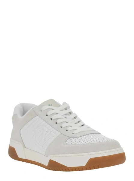 Sneakers Valentino Garavani albi din piele si material textil