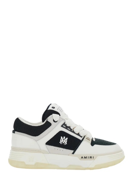 Sneakers White and Black Chunky Sneakers with Logo Detail in Mix of Leather and Tech Fabrics for Men