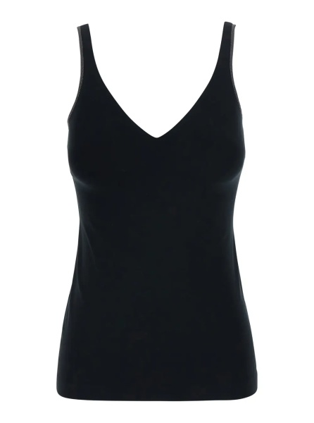 Topuri Black V-neck Top with Jewelry Details on the Edges in Cotton for Women