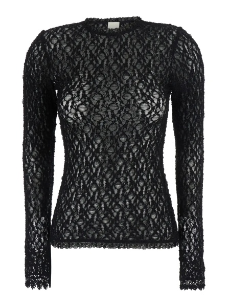 Topuri 'Brany' black top with all-over lace trim in cotton blend for women
