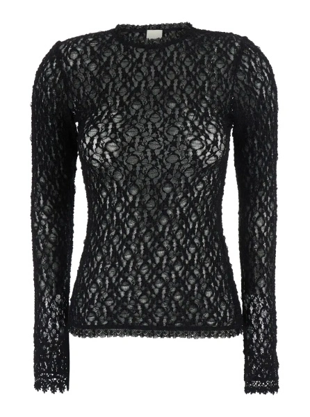 Topuri 'Brany' black top with all-over lace trim in cotton blend for women