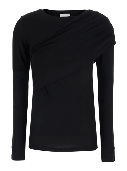 Topuri 'Dressi' Black Top with draped motif on the front in viscose for women