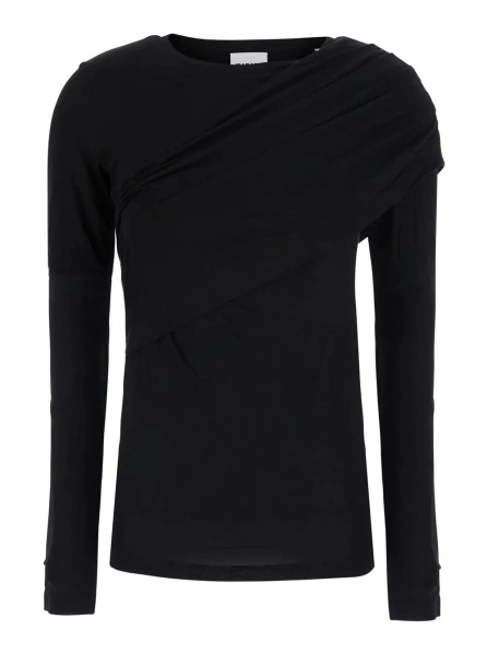 Topuri 'Dressi' Black Top with draped motif on the front in viscose for women