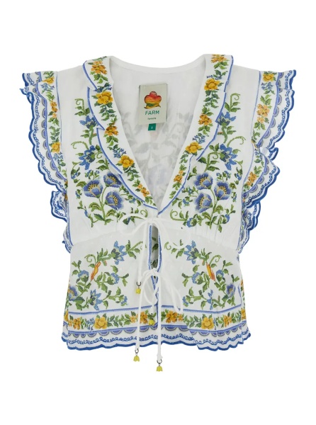 Topuri 'Emily' Multicolor Sleeveless Top with All-Over Floral Print and Bow on the Front in Cotton for Women