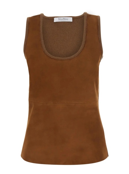 Topuri MXS FRESCOSUEDE TOP with long sleeves and round neckline in cotton Beige women