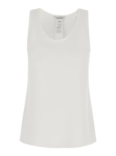 Topuri 'Pavido' White Sleeveless Top with Round Neck and Tone-on-Tone Logo Embroidery on the Front in Silk for Women