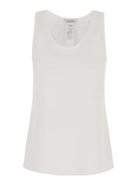 Topuri 'Pavido' White Sleeveless Top with Round Neck and Tone-on-Tone Logo Embroidery on the Front in Silk for Women