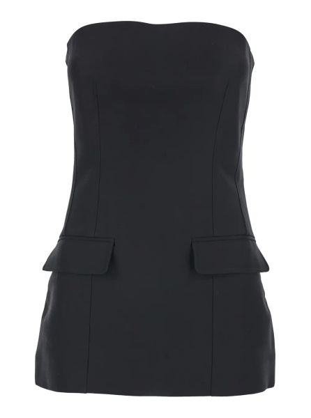 Topuri TOTÊME Black Off Shoulder Top with and Two Flap Pockets on the Front in Wool Blend for Women