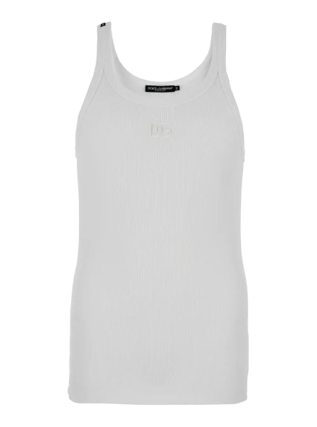 Topuri White Sleeveless Top with Logo Embroidery on the Front and Ribbed Knit in Cotton Man