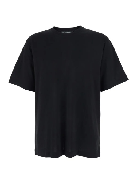 Tricou Black Crew Neck T-Shirt with Back Logo Patch in Cotton Man