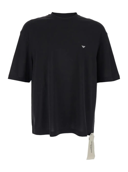Tricou Black Crew neck T-shirt with logo on front and back in cotton for men