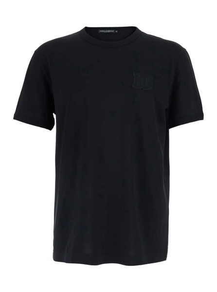 Tricou Black Crew neck T-Shirt with Logo on the Front in Cotton for Men