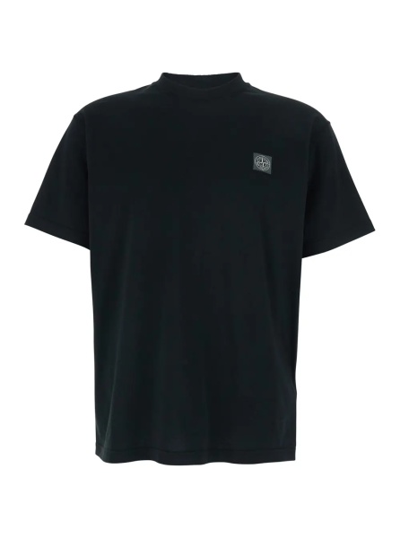 Tricou Black Crew Neck T-Shirt with Logo Patch on the Front in Cotton for Men